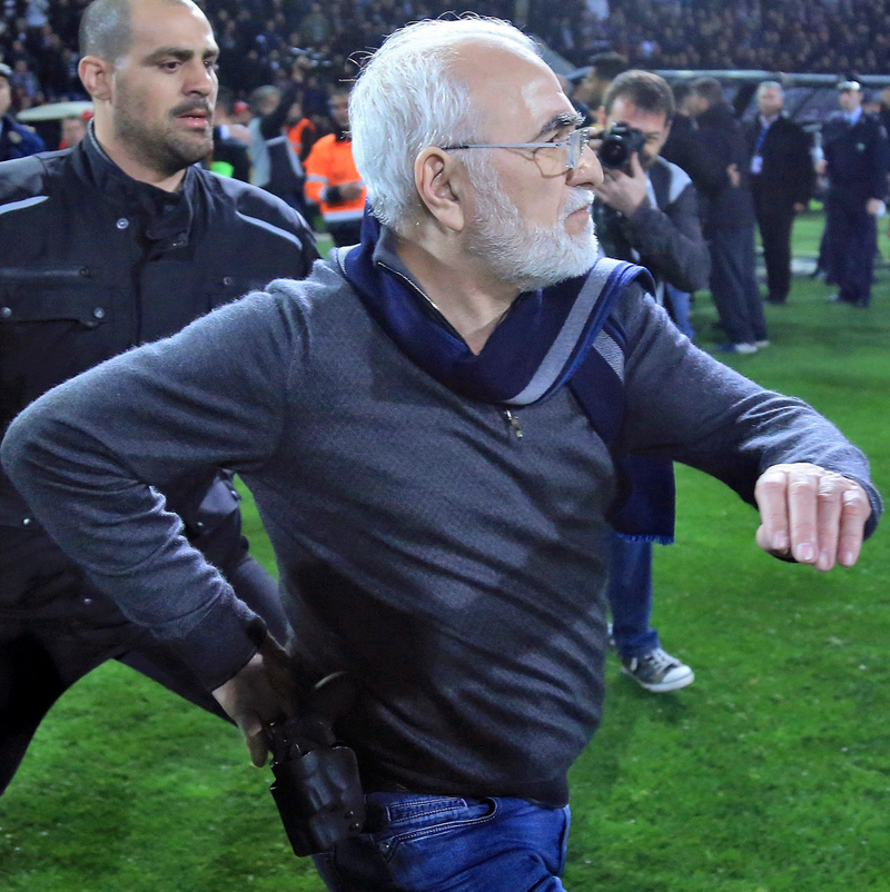 Illustration for article titled Top Greek Soccer League Suspended After Team Owner Storms Pitch With Gun On His Hip